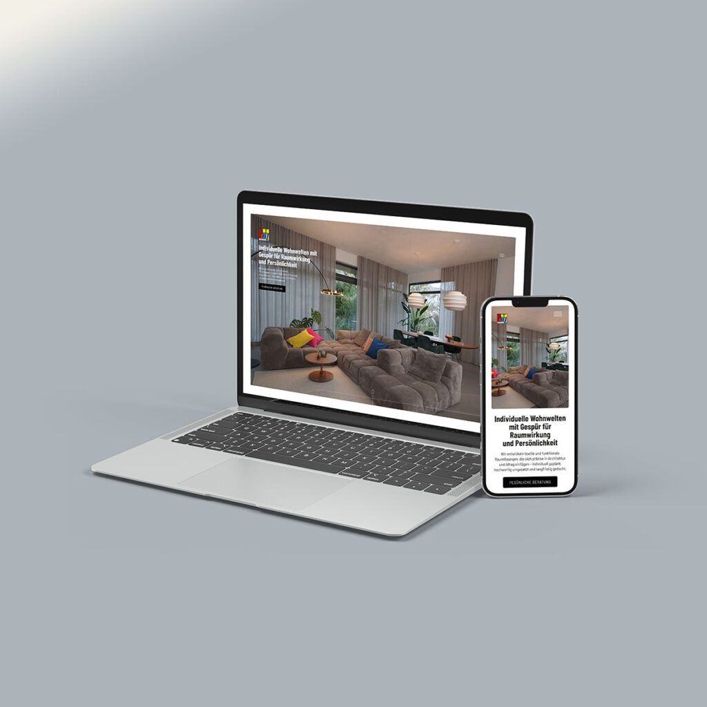 Webdesign für Raumgestalter: Die Website von Pötz Raumgestaltung auf Laptop und Smartphone